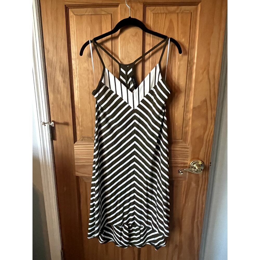 Laila Jayde Olive Green‎ White Striped Sleeveless Casual Dress NWOT